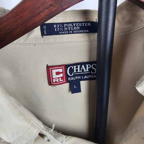 Vintage Chaps Ralph Lauren Crest Shirt Beige Button Up Size L Y2K Era - Picture 3 of 4